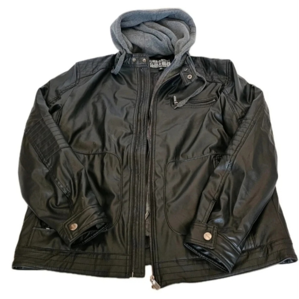 Urbant Star Polyurethane Mens XL Jacket Black With Removable Hood Full Zip Up